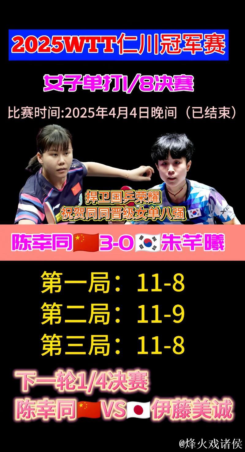 陈幸同和陈熠晋级女单八强